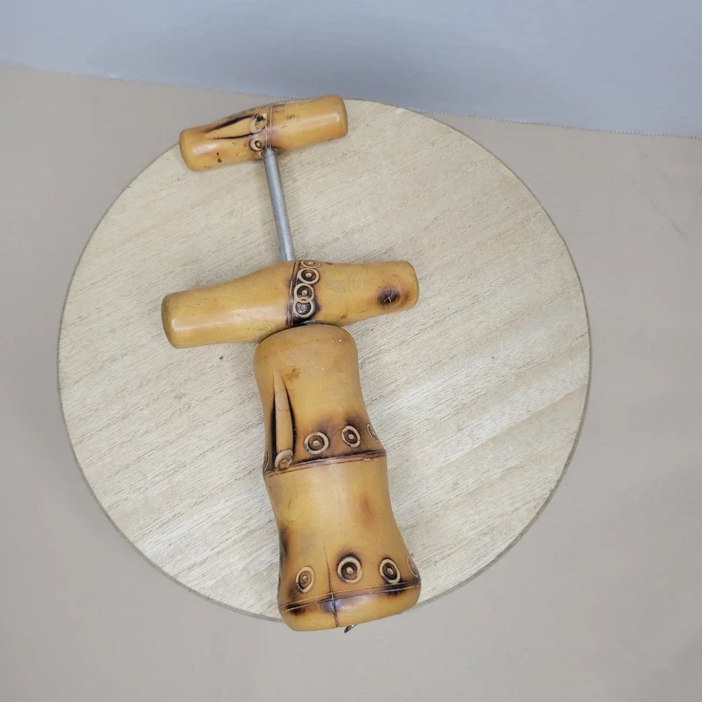 Vintage Bamboo Style Corkscrew Wine Opener Bar Tool Rustic Decor